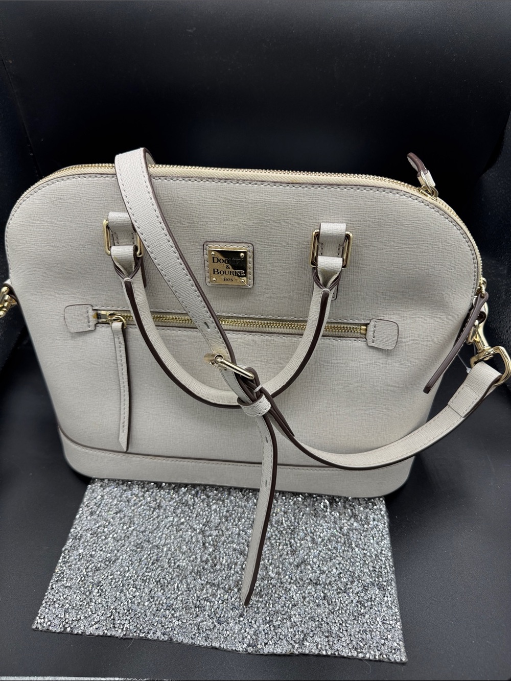 Dooney & Bourke Light Gray Dome Satchel with Gold Hardware